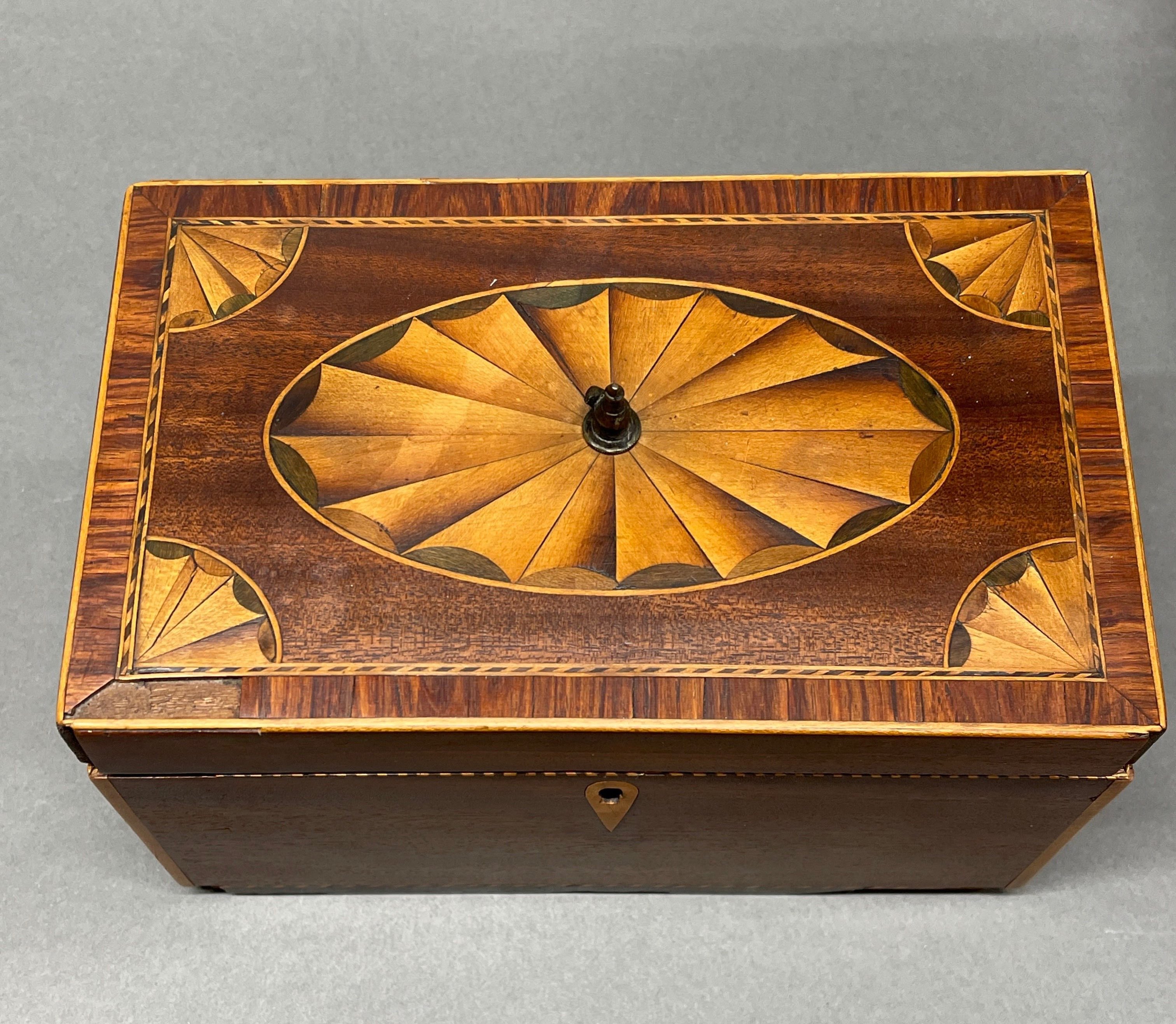 A 19th century inlaid mahogany tea caddy, 21 x 13 x 13cm, together with a 19th century intaid - Image 3 of 3