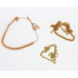 Two 9ct yellow gold chains and a 9ct gold bracelet.