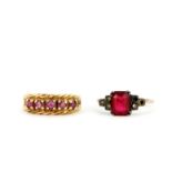 A 9ct and silver stone set ring together with a 9ct yellow gold ruby set ring, (N.5 & M.5).