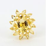 A gold on 925 silver cluster ring set with an oval and marquise cut citrines, (O).