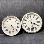 Two reproduction battery operated metal wall clocks, Dia. 50cm.