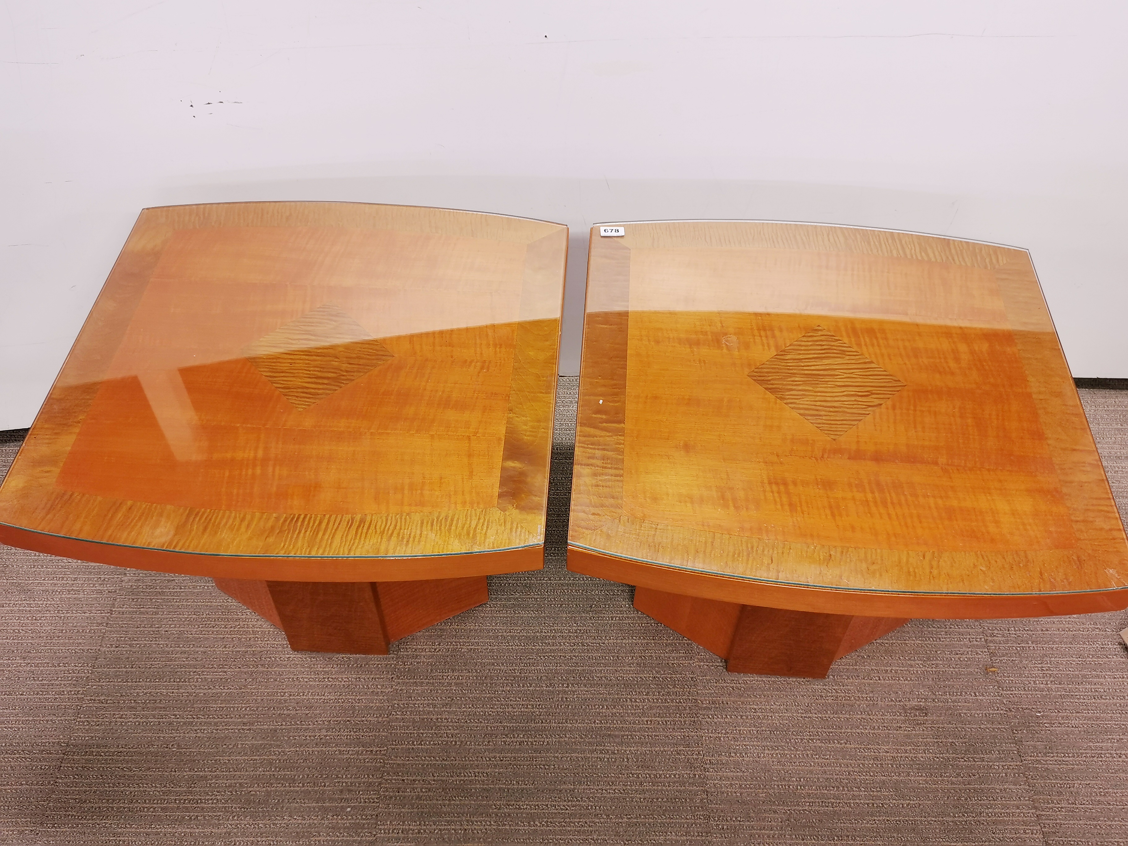 A matching pair of Art Deco satinwood coffe tables with plate glass tops. - Image 2 of 4