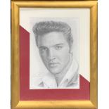A gilt framed portrait print of Elvis Presley after Jonathan Wood, frame size 49 x 62cm.