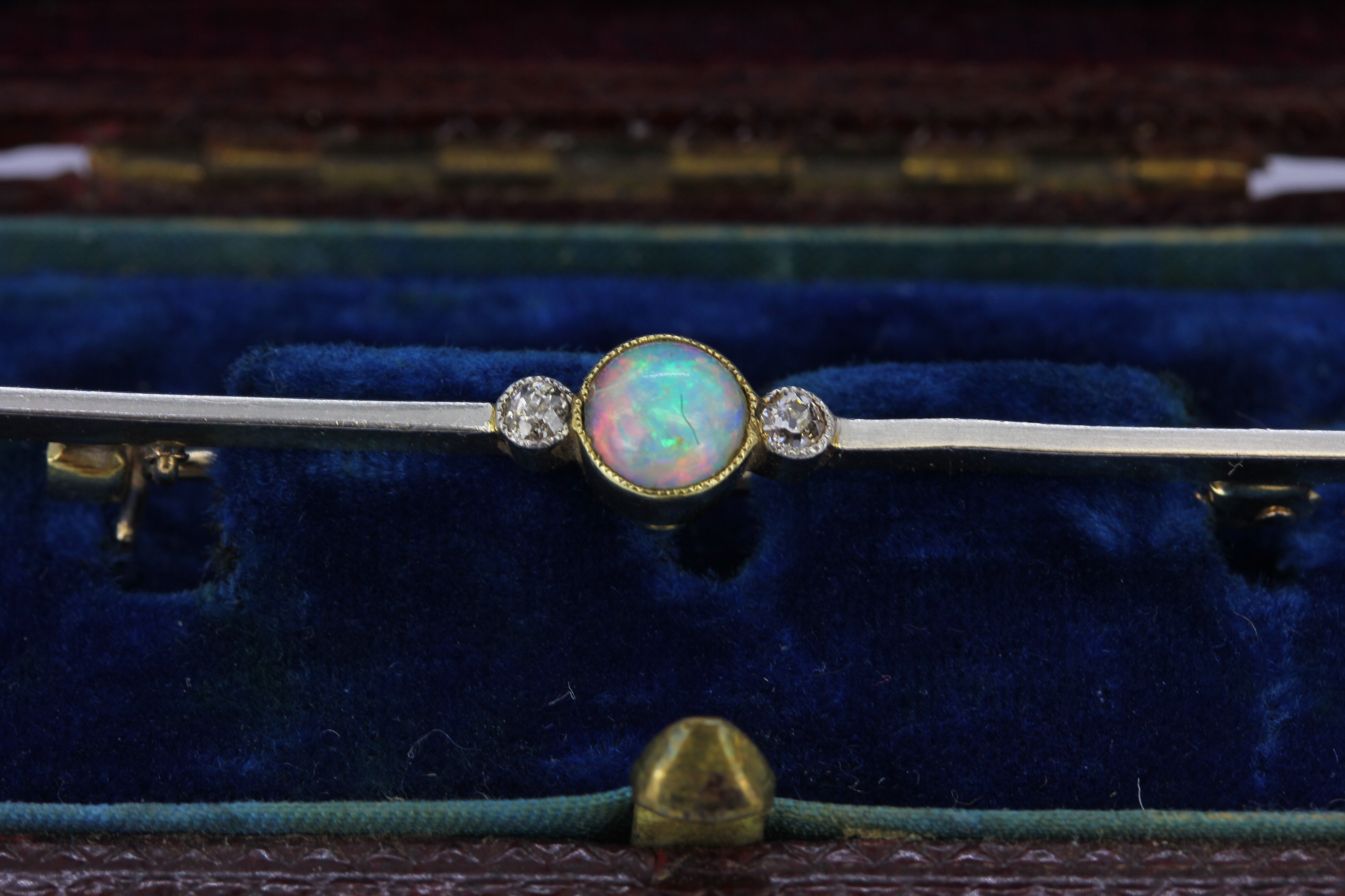 A 15ct yellow and white gold opal and diamond set bar brooch, with 9ct yellow gold (stamped 9ct) - Image 2 of 6