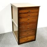 A small vintage mahogany seven drawer tool chest, 65 x 47 x 37cm.
