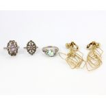 Three 925 silver stone set rings together with a pair of gilt drop earrings