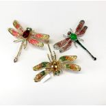 Three large plique a jour enamel and stone set dragon brooches, W. 9.5cm.