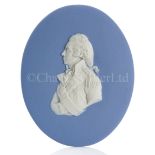 A GOOD WEDGWOOD BLUE AND WHITE JASPERWARE PLAQUE OF LORD NELSON