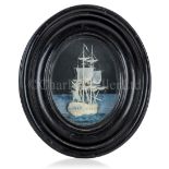 Ø A RARE IVORY MICRO CARVING OF A BRITISH MAN-OF-WAR AT SEA, ATTRIBUTED TO G. STEPHANY AND J.