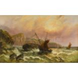 MILLSON HUNT (BRITISH, ACT. 1875-1900) : On the Cornish coast, the wreck of 'Marie'