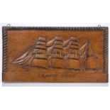 A SAILORWORK PROFILE CARVING OF THE FOUR-MASTED BARQUE FANNIE KERR, CIRCA 1895