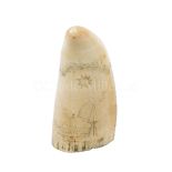 Ø A 19TH CENTURY SCRIMSHAW DECORATED WHALE'S TOOTH