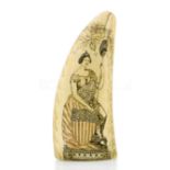 Ø A FINE AMERICAN SAILORWORK SCRIMSHAW DECORATED WHALE'S TOOTH, CIRCA 1840