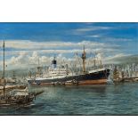 δ ROBERT G. LLOYD (BRITISH, B. 1969) - The Blue Funnel Line’s M.V. ‘Diomed’ in Kowloon Harbour,