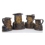 AN UNUSUAL AND RARE SET OF EARLY 19TH CENTURY LEATHER TOBY JUGS