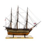 A WELL RESTORED EARLY 19TH-CENTURY FRENCH NAPOLEONIC PRISONER-OF-WAR WOOD MODEL FOR A 74-GUN SHIP