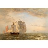 HENRY THOMAS DAWSON (BRITISH, 1842-1918) - SUNSET - SHIPPING IN THE THAMES ESTUARY