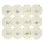 A SET OF TWELVE CROWN DERBY HAND-PAINTED YACHTING PLATES, CIRCA 1930