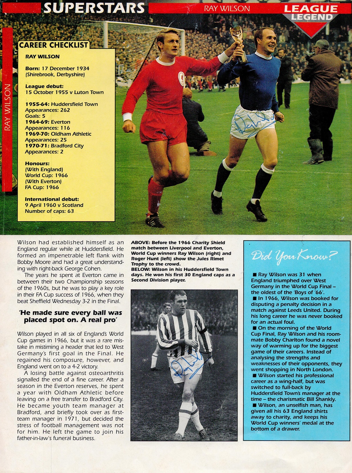 Ray Wilson and Jimmy Greaves signed colour League legend magazine cover photo. Good condition. All - Image 2 of 2