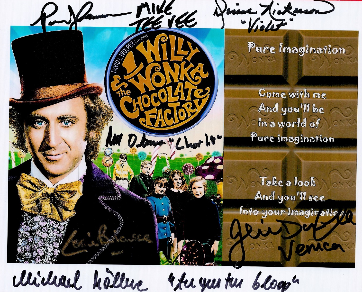 Willy Wonka multi signed 10x8 colour photo includes 5 signatures from the 1971 film includes Paul
