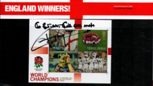 Jonny Wilkinson signed England Winners 2003 World Champions Royal Mail stamp sheet dedicated. Good