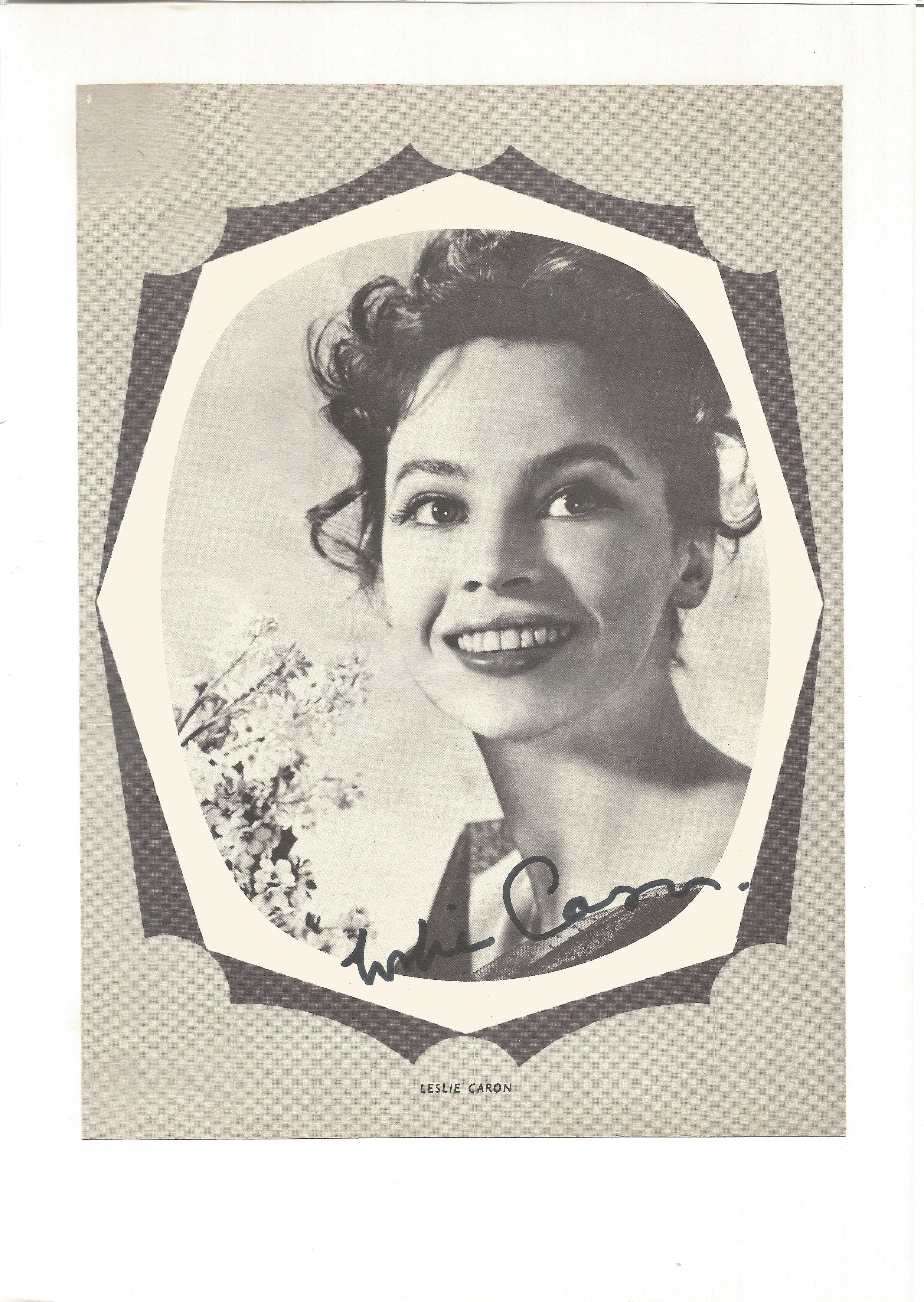 Actress Leslie Caron signed 10x8 black and white image glue onto card. Leslie Claire Margaret