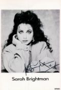 Sarah Brightman signed 6x4 black and white promo photo. Sarah Brightman (born 14 August 1960) is