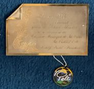 Pele Collection PELÉ JULY 8, 1970, SÃO CARLOS PRESIDENT TRIBUTE PLAQUE. A silver tone plaque