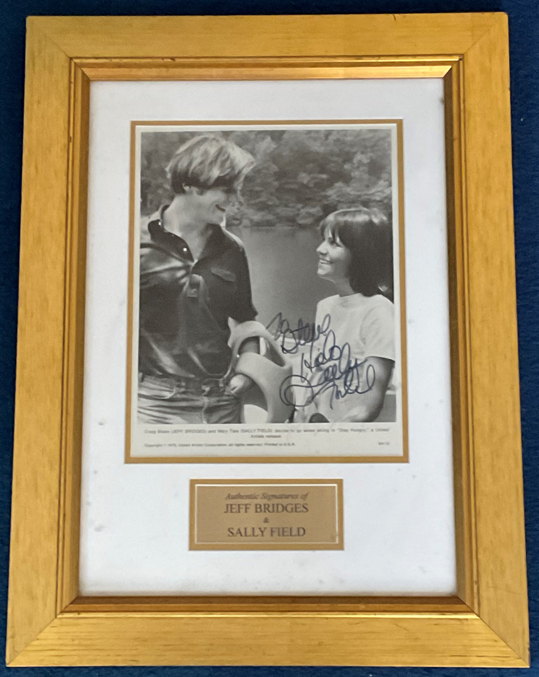 Jeff Bridges and Sally Field signed 19x14 overall black and white photo framed and mounted to a