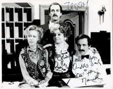 Fawlty Towers multi signed 10x8 black and white photo signatures include John Cleese, Connie