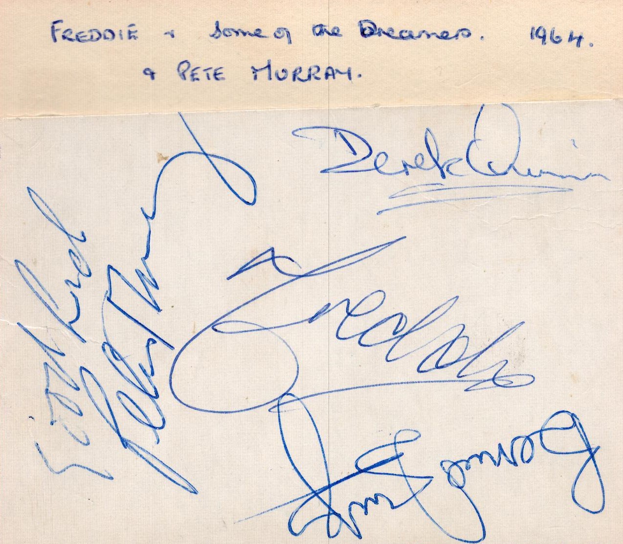 Freddie and the Dreamers multi signed 4x4 album page signed by Freddie Garrity, Derek Quinn,