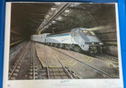 Le Shuttle The Euro Tunnel 27x20 commerative print signed in pencil by the artist Terence Cuneo,