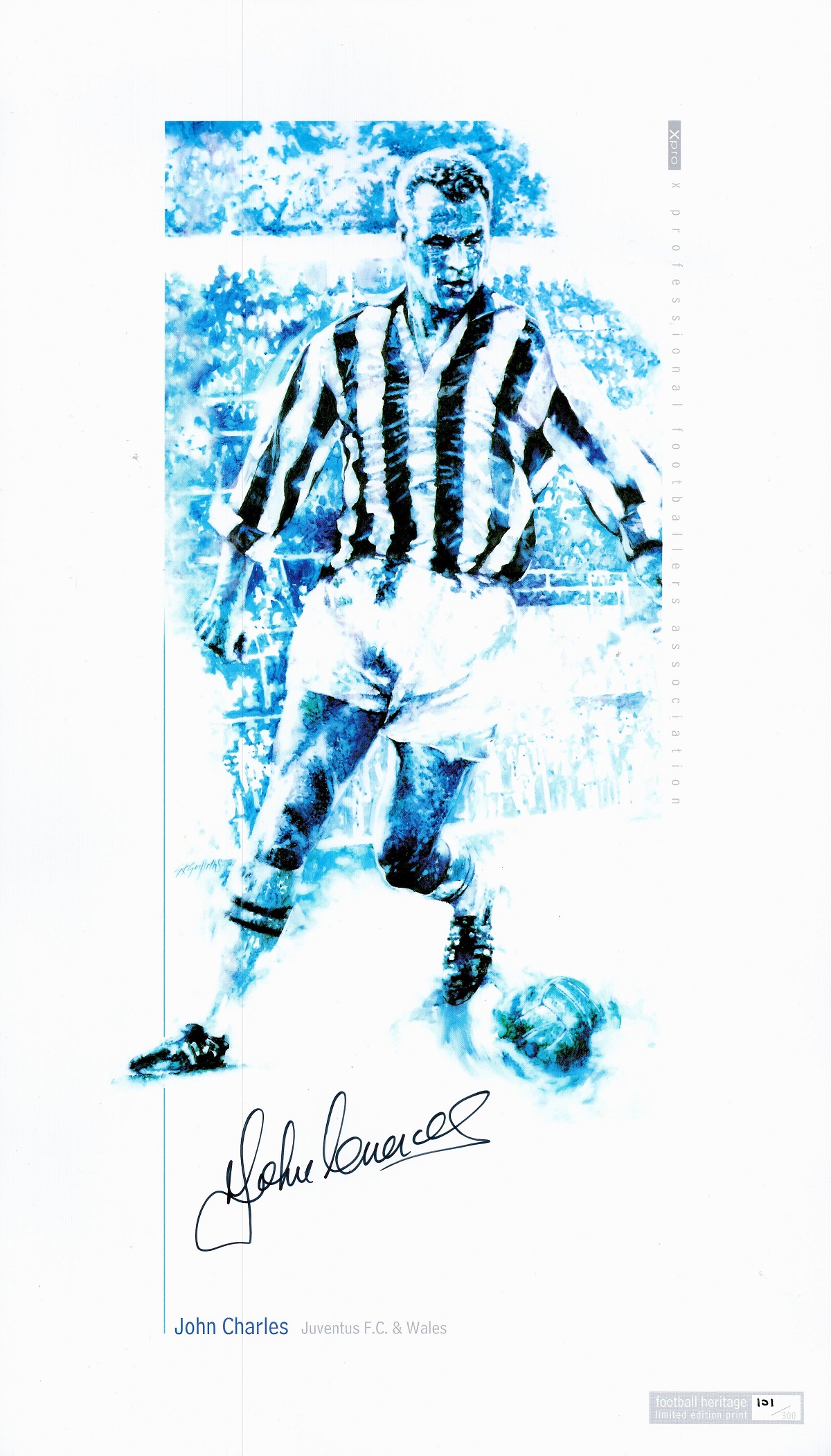 John Charles signed 16x10 Juventus and Wales football heritage print limited edition 101/300.