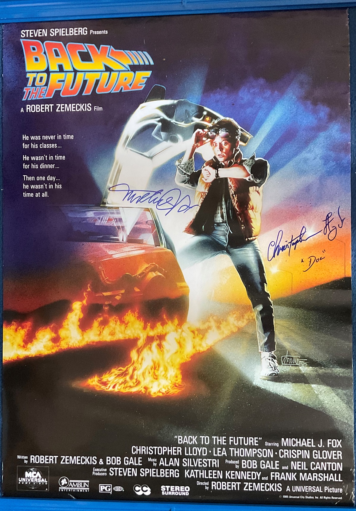 Back to the Future multi 40x27 movie poster signed by Michael J Fox and Christopher Lloyd. Good