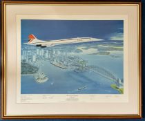 Concorde and Queen Elizabeth II multi signed limited edition print titled The Record Breaker 29x24