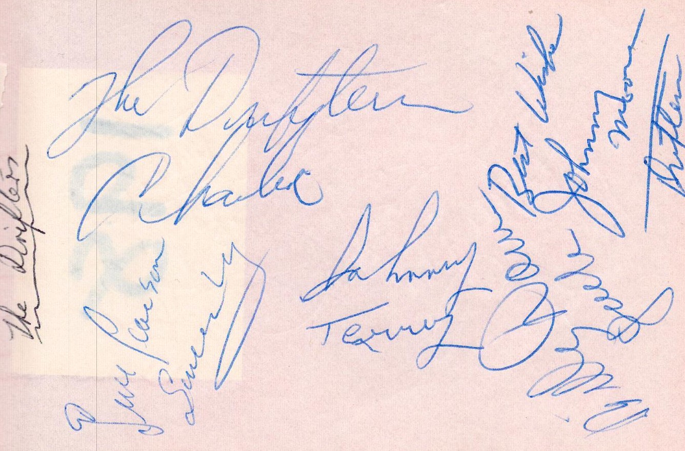 The Drifters signed 5x3 album page includes 8 rare signatures from members of the legendary vocal