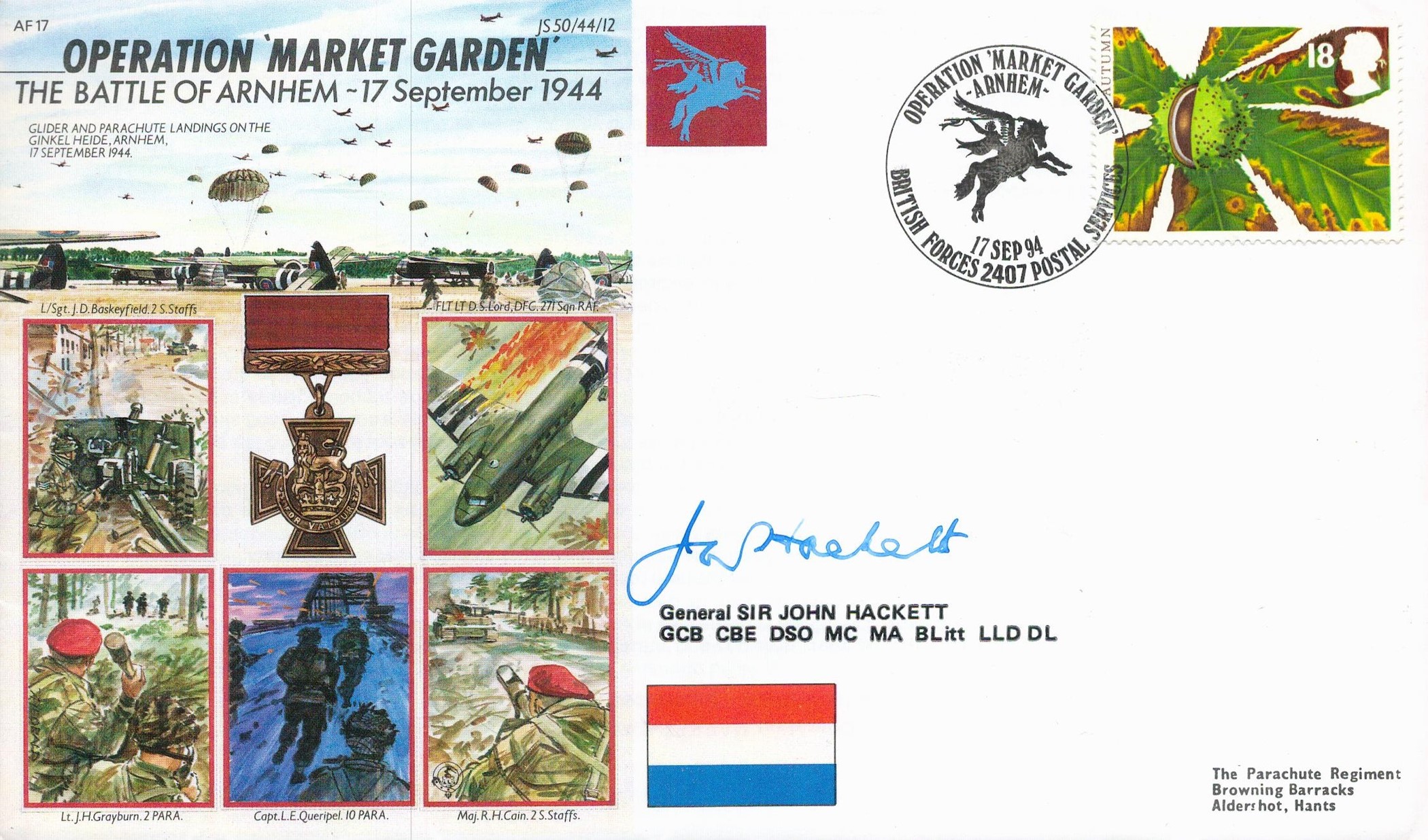 WW2. Operation Market garden, the Battle Of Arnhem on 17th September 1944 FDC (JS 50/44/12) signed