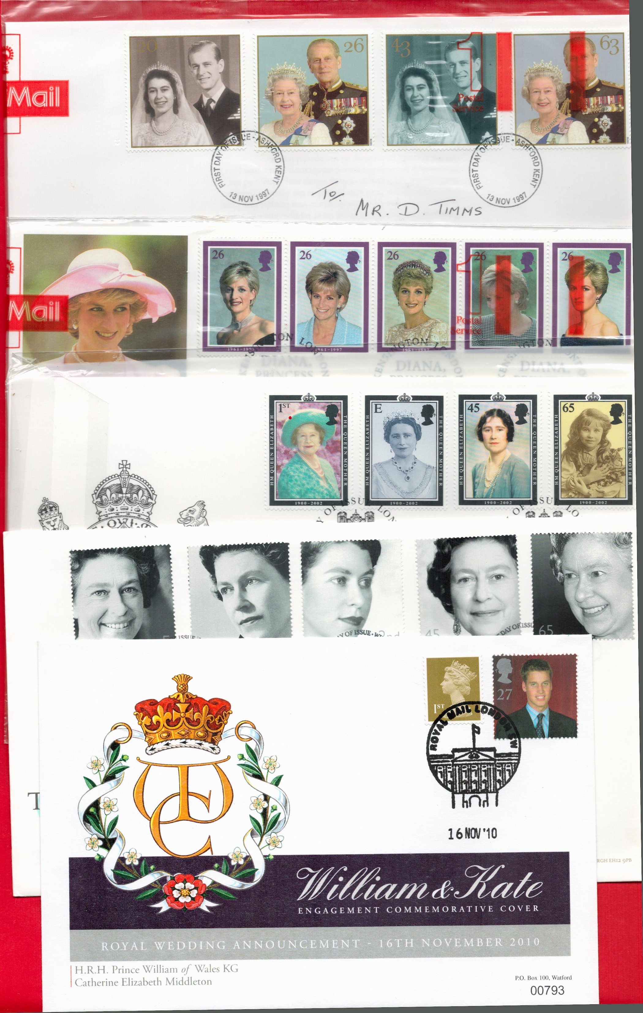 Collection of 10 Royal Covers. 1) Happy 90th Birthday to HM Queen Mother with 3 Stamps and 2 First - Image 2 of 2