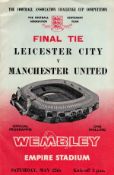 Leicester City Vs Manchester United Cup Final Programme from Saturday May 25th, 1963. Manchester