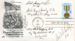 Commemorative cover dedicated to Desert Storm Signed by 8 U S A F Gulf Participants. The United