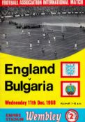 England VS Bulgaria Vintage Football Programme from Wednesday 11th December 1968 at the Empire