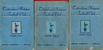 Tottenham Hotspurs Collection of 3 Official Handbooks from 3 seasons 1948-49, 1949-50, 1950-51. A