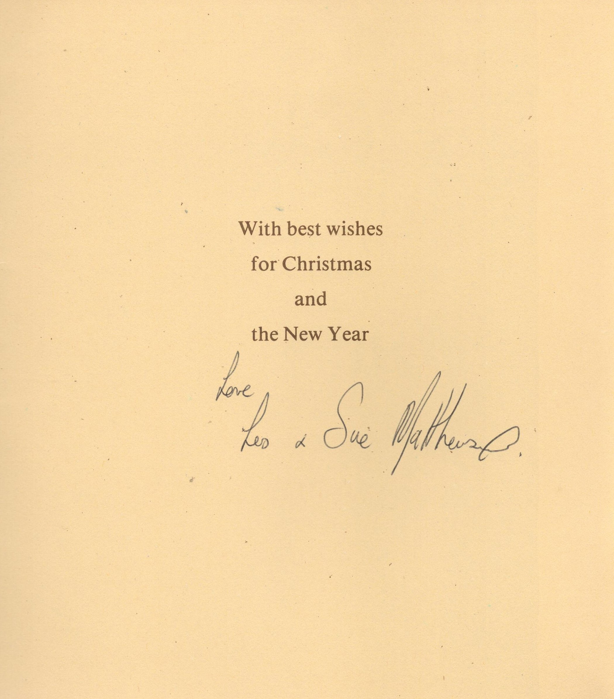 Jan Leeming personal collection Artist Les Mathews signed Christmas card. Les Matthews is a world