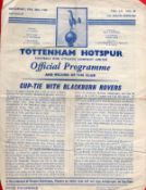 Tottenham Hotspurs FC Vintage Cup-Tie Programme Vs Blackburn Rovers on Saturday February 20th, 1960.