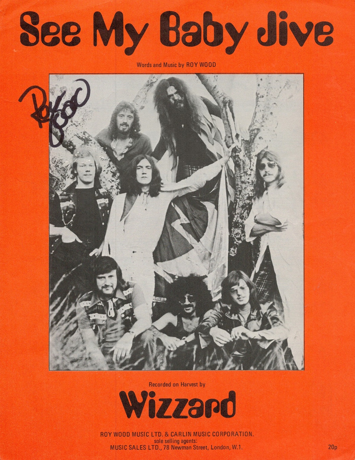Roy Wood Singer Signed Wizzard See My Baby Jive Sheet Music. Good condition. All autographs come