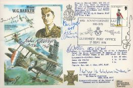 WW2 Multiple signed Battle of Britain aces signed Mjr Barker VC cover. 15 Sept 1978 Guernsey 60th