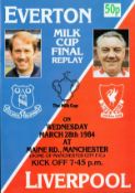 Everton v Liverpool Milk Cup final replay vintage programme March 28th, 1984. Good condition. All