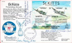 RAFA15d St Kitts Miniature Sheet Signed Beresford Plus 4 Battle of Britain Pilots Signed N E
