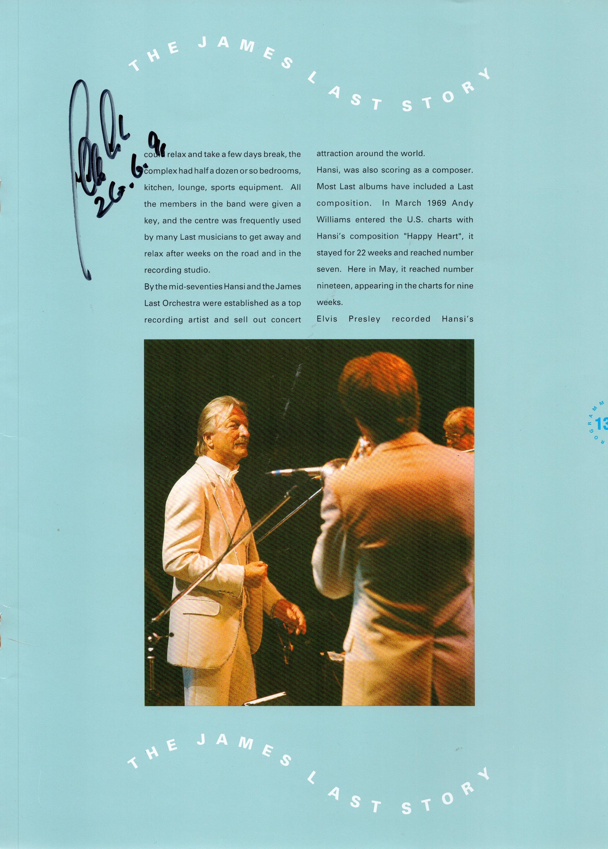 James Last Singer Signed 1991 Concert Programme. Good condition. All autographs come with a