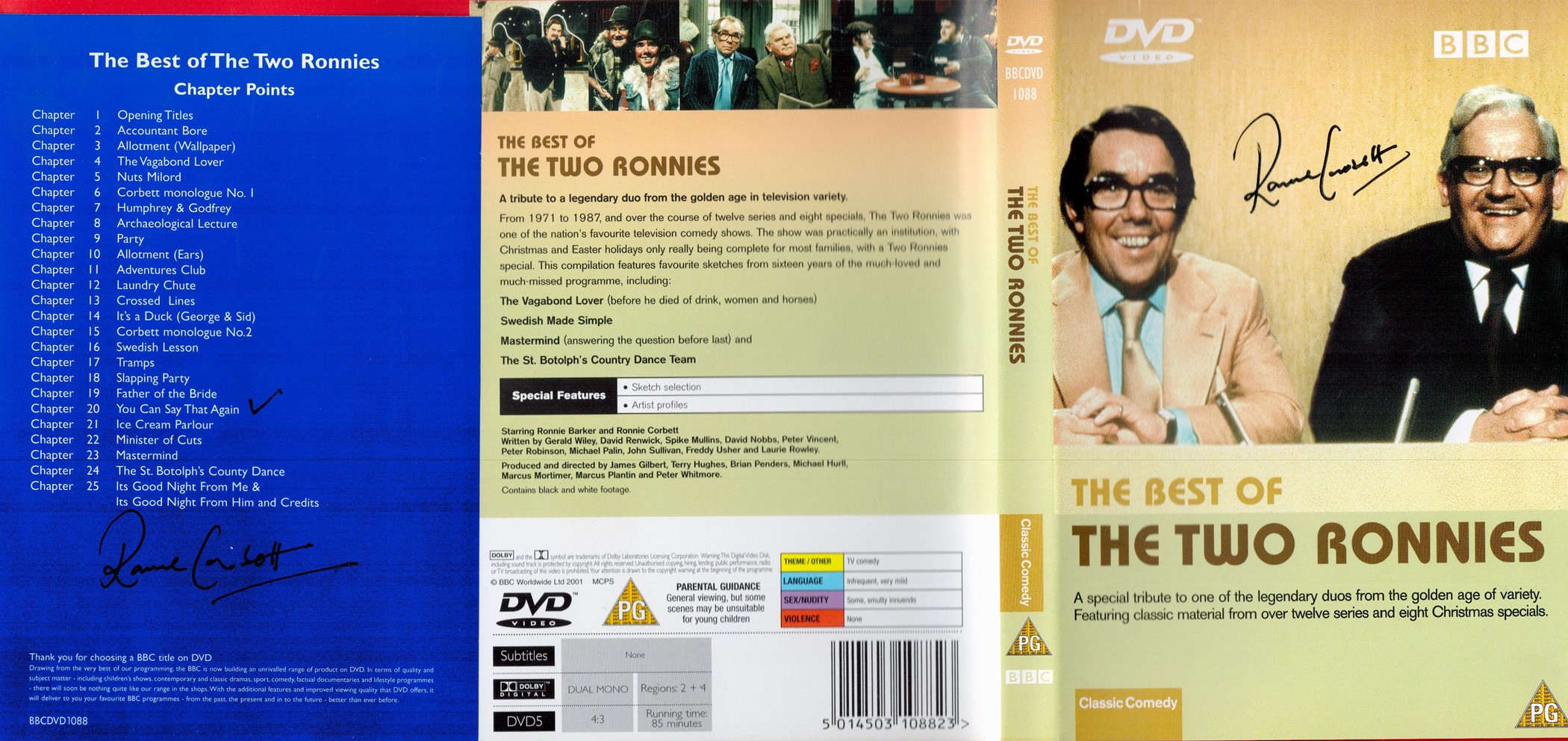Ronnie Corbett Handsigned DVD Sleeve and Signed Chapter Guide titled The Best Of The Two Ronnies.